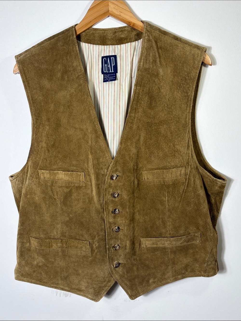 Vintage 90s GAP Genuine Suede Leather Vest Tan Western Button Front XL